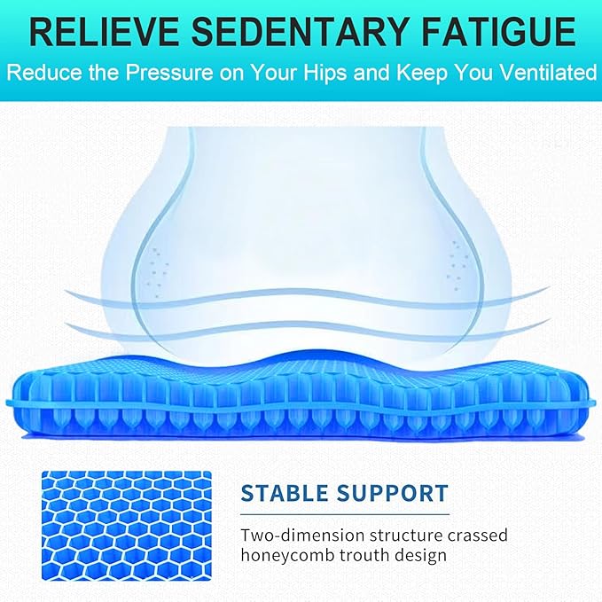 Helishy Gel Seat Cushion for Long Sitting - 1.65inch Double Thick Cooling Egg Cushion for Back, Hip, Sciatica, Coccyx, Tailbone Pain Relief - Office Chair Car Seat Cushion – Wheelchair Cushions