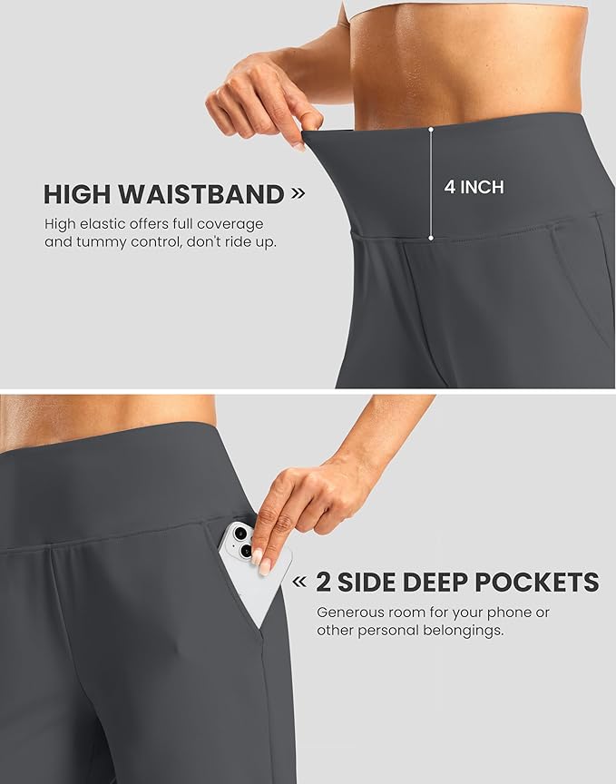 Women's Athletic Shorts with Zipper Pocket 7" High Waisted Stretchy Bermuda Shorts for Women Workout Running Casual