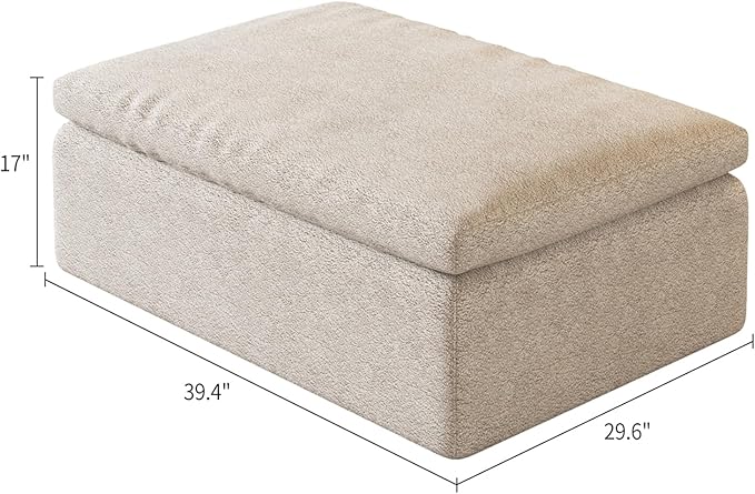 OTSLTSOO 39.4" Oversized Ottoman Foot Rest for Sectional Couch, Movable Cloud Rectangle Ottoman with Memory Foam and Soft Teddy Fleece, Modular Pouf, No Assembly Required, Non-Slip Bottom (Beige)