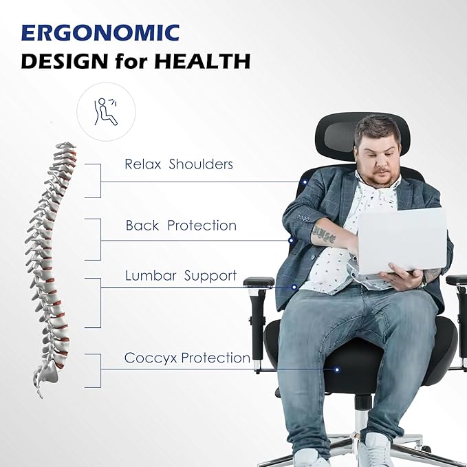 BOSMILLER 700lbs Big and Tall Office Chair with Wide Thick Seat Cushion for Sitting All Day,Ergonomic Mesh Desk Chair with Adjustable Lumbar Support and Headrest for Heavy People,4D Armrests