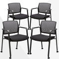 CLATINA Rolling Conference Chairs, 4 Pack Stackable with Wheels and Paddle, Ergonomic Mesh Back and Arms for Meeting, Training Room & Home Office (Black)