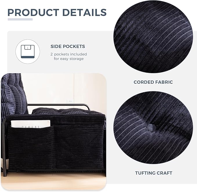 MAXYOYO Adjustable Floor Sofa Couch with Pillow, Multi-Functional Bean Bag Bed, 5-Position Foldable Lazy Sofa Sleeper Bed with Armrest, Versatile Floor Seating for Reading Gaming, Black, Single