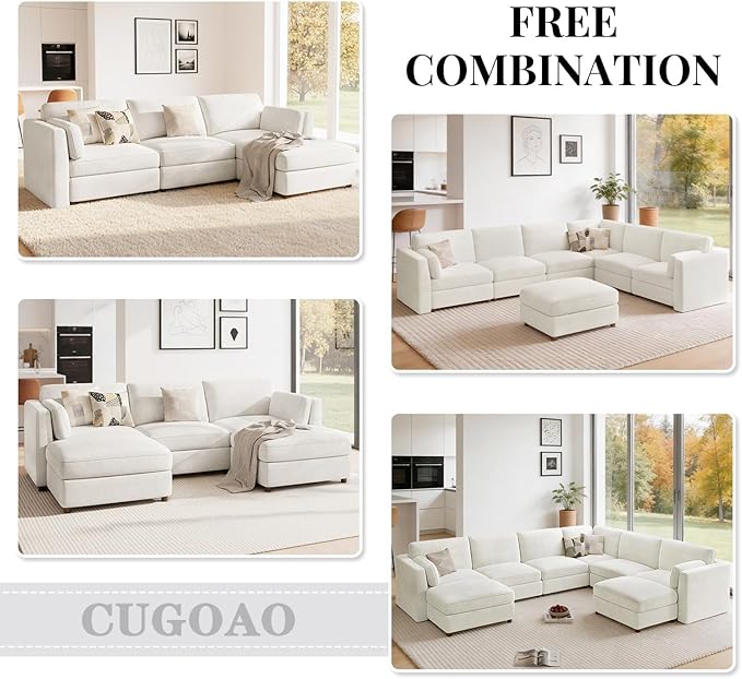 CUGOAO 83.5'' Oversized Loveseat, Couches for Living Room, Deep Seat Chenille Cloud Couch, Modular Sectional Sofa, Removable Cover, Mordern Upholstered Sofa for Apartment, Office, Beige