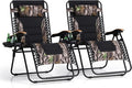 PHI VILLA XXL Oversized Padded Zero Gravity Chair Set of 2, Foldable Patio Recliner, 30" Wide Seat Anti Gravity Lounger with Armrest and Cup Holder, Support 400 LBS (Camouflage)