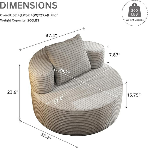 37.4" Boneless Round Chair, Oversized Chaise Lounge Cloud Chair Indoor, Upholstered Corduroy Deep Seat Sofa Accent Chair, No Assembly Required, for Living Room Bedroom Apartment