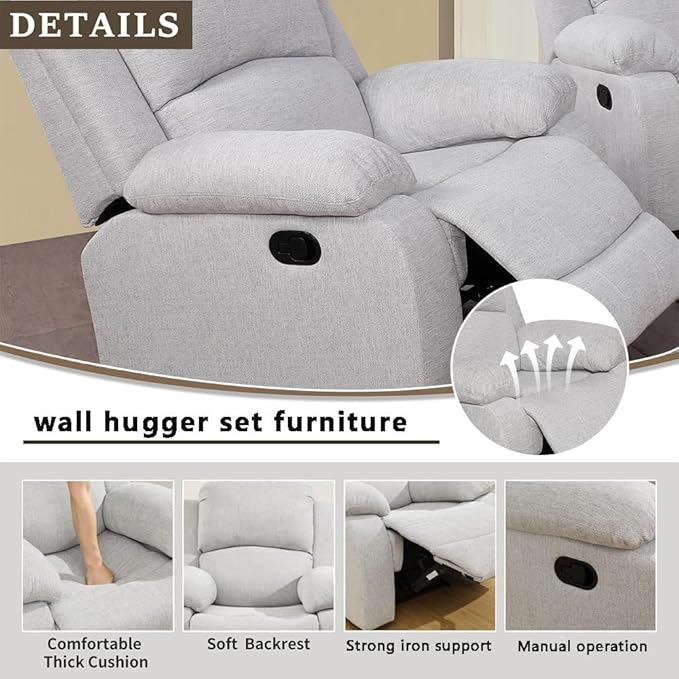 AYCP Microfiber Living Room Furniture Set Reclining Sofa Set Loveseat Furniture Sets in Living Room Sofa Recliners (Chair, Grey)