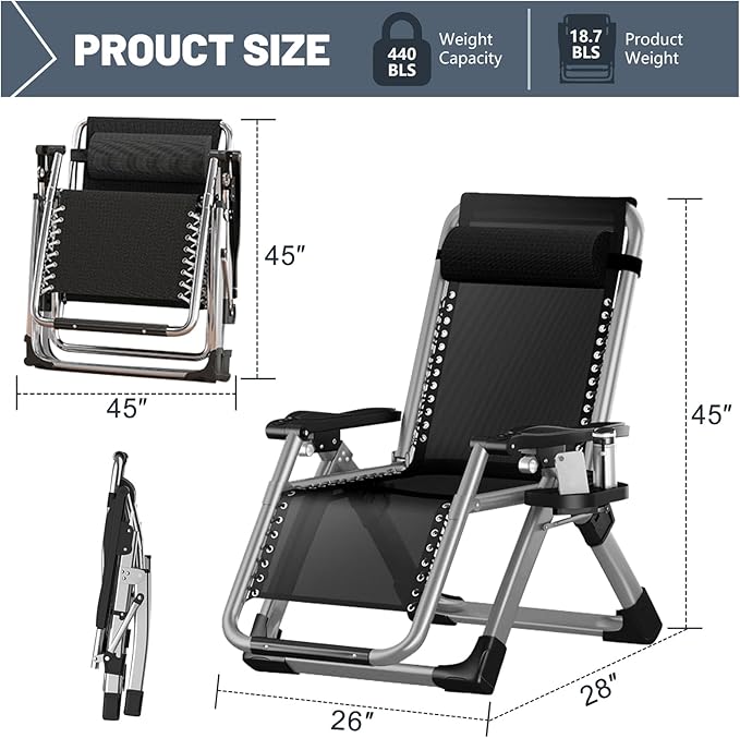 LILYPELLE Comfy Folding Chair, Folding Lounge Chair for Bedroom and Living Room, Reclining Patio Chairs with Removable Cushion for Indoor Outdoor