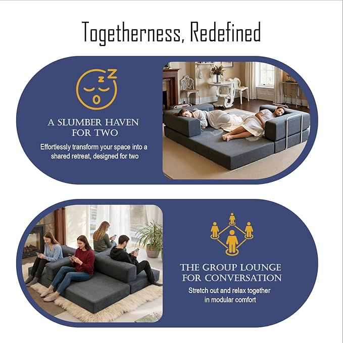 79 Inch Convertible Sofa Bed Couch in Box, 5 in 1 Folding Modular Boneless Couch with Pull Out Bed 2 Pillows, Soft Corduroy Floor Futon Lounge Loveseat Sleeper Lazy Cama No Assembly Dark Grey