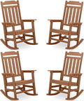 hOmeQomi Rocking Chairs Set of 4, All Weather Resistant Poly Lumber Outdoor Porch Rocker, Rocking Chairs for Outdoor, Indoor, Patio, Deck, Garden, Backyard, Load Bearing 380 lbs - Teak