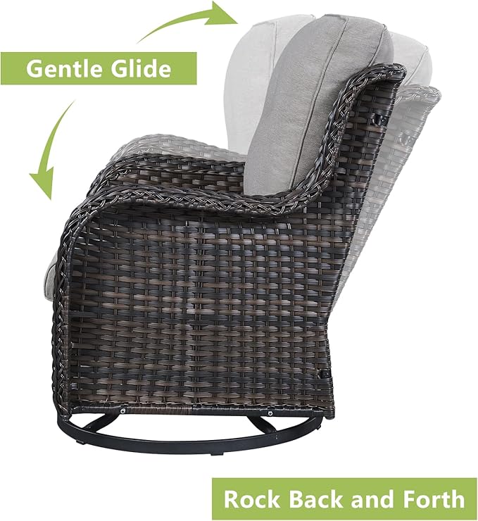 Rilyson Wicker Patio Furniture Set - 7 PC Rattan Outdoor Sectional Conversation Sets with 2 Rocking Swivel Chairs,2 Ottomans,1 Sofa,1 Loveseat and 1 Coffee Table for Porch Deck(Brown/Grey)