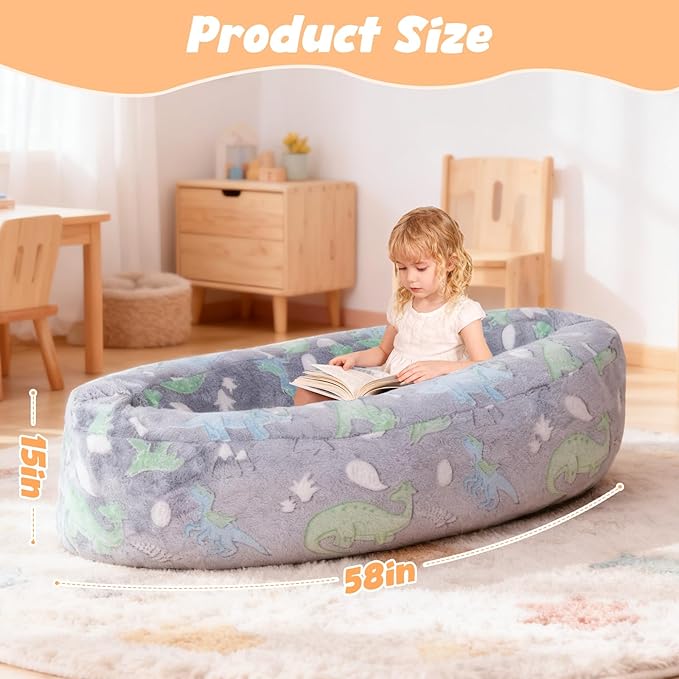 HAHASOLE Sensory Chair for Autistic Children - Foam Peapod Sensory Canoe with Non-Slip Base, Soft Cover Machine Washable, Calming Cocoon for Kids (Gray)