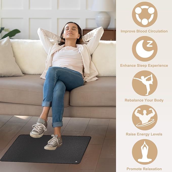 Grounding Mat, Grounding Mat for Bed Feet with 15ft Cord, 35.4x23.6 inches Grounding Pad for Bed, Improves Sleep Energy Wellness