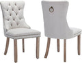 YeahFurn Beige Mid Century Modern Dining Chairs Set of 2, Linen Upholstered Kitchen & Dining Room Chairs with Nailhead Trim & Solid Wood Legs, Elegant Sillas De Comedor (Beige, 2 Pcs)