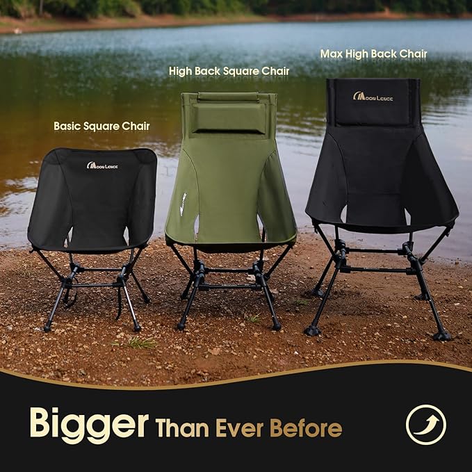MOON LENCE Oversized High Back Camping Chair for Adults, Height Adjustable Folding Camping Chair with 400 lbs Capacity, Hidden Pillow Pocket and Wide Seat for Camping, Hiking, Picnics, Black