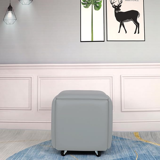 5 in 1 Nesting Ottoman Cube Chair, Stackable Stools, Leather Square Ottoman Bench, Foot Stool with Wheels for Living Room,Dining Room 15.75x15.75x16.54 inches