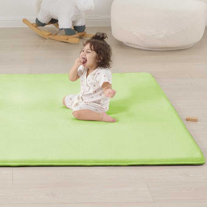 PAPAMAT 1.3" Thick Baby Floor Play Mat 50x50, Basic Padded Foam Mat for Tummy Time Crawling, Non Slip Cushioned for Babies Toddlers Infants Kids (Light Green)