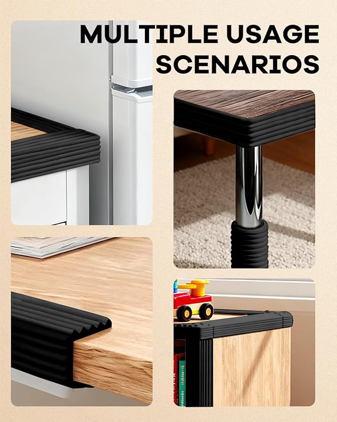 PUSHUJIA W Wide Edge Protector Strip Extra Thick Baby Proofing Bumper Guard with Strong Adhesive Child Safety for Table Desk Bed Cabinet Furniture in Home and Nursery (Black)