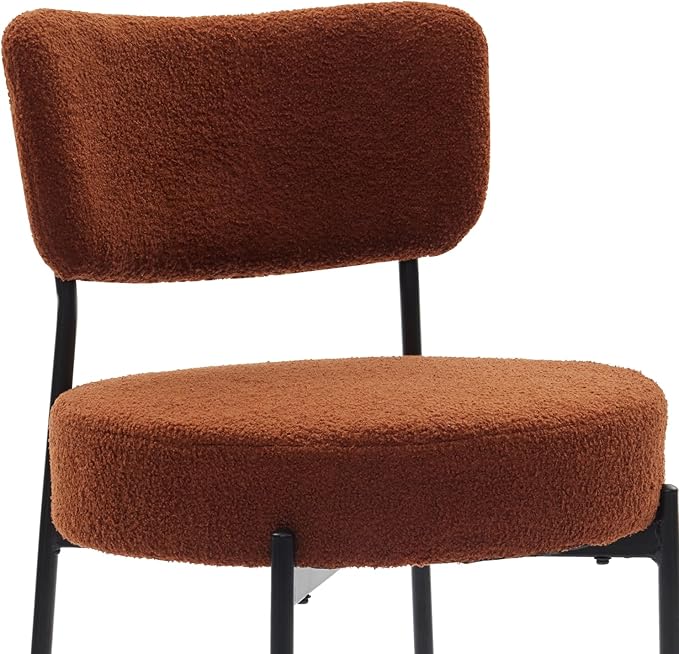 Stabrech Brown Boucle Dining Chairs Set of 4, Upholstered Dinner Chair with Metal Frame, Dining Room Chairs with Padded Seat, Round Modern Seating for Living Room