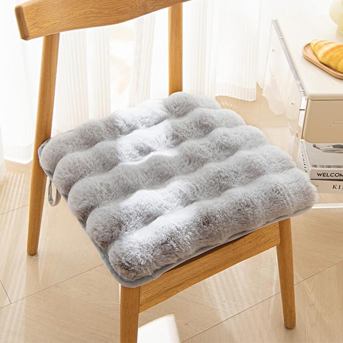Square Faux Fur Seat Cushion, Faux Rabbit Fleece Chair Pad, Winter Thick Plush Cushions for Dining Chairs, Comfy Lazy Sofa Office Floor Pillow, Cute Bedroom Decor(Gray,2pc/19.7×19.7inches)