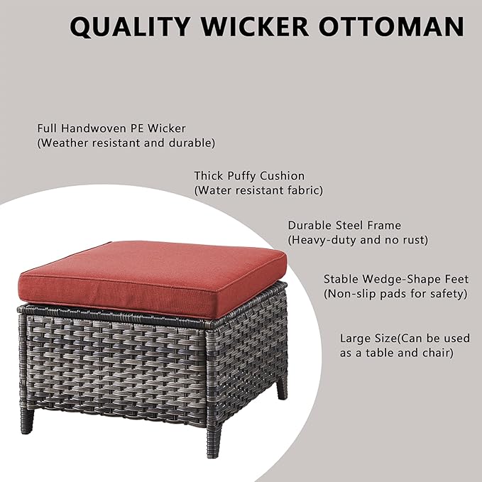 Rilyson Patio Furniture Swivel Chairs Set - 8 PC Wicker Rattan Outdoor Sectional Conversation Sets with 4 Swivel Rocking Chairs,2 Ottomans,1 Sofa and 1 Coffee Table for Porch Deck(Mixed Grey/Red)