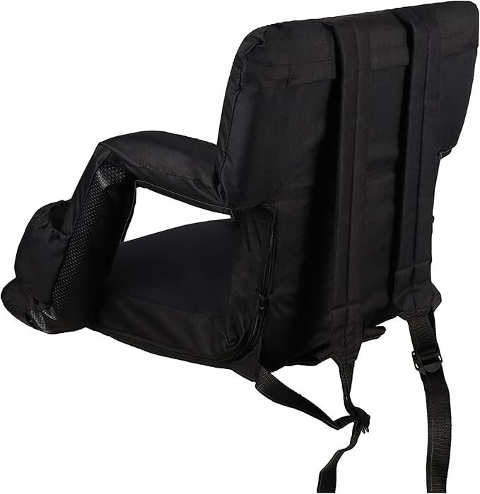 Anmiro Stadium Seats with Back Support Bleacher Chairs with Back and Extra Wide Cushion Thick Padded Bleacher Portable Reclining Seats for Football, Baseball and Basketball (Black, Medium)