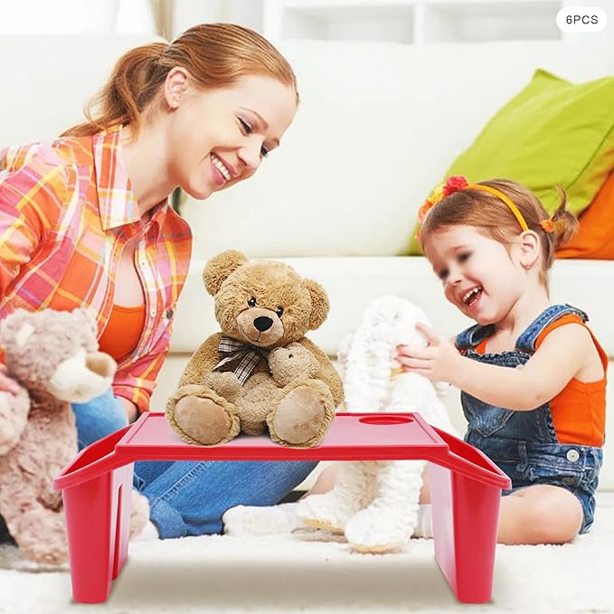 Kids Lap Desk Tray with Side Pockets, Plastic Breakfast Laptop Trays Kids Activity Lap Desk Tray Portable Bed Table Lap Desk for Kids Students Work Study School Classroom (6Pcs, Red)