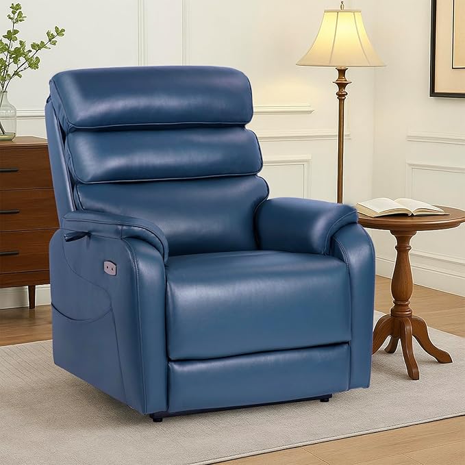 EONIX Large Lay Flat Power Lift Recliner Chair for Elderly, Oversized Electric Lift Chairs, 400lbs Heavy Duty Power Recliner with Heat and Massage, SLRY022063, Navy Blue