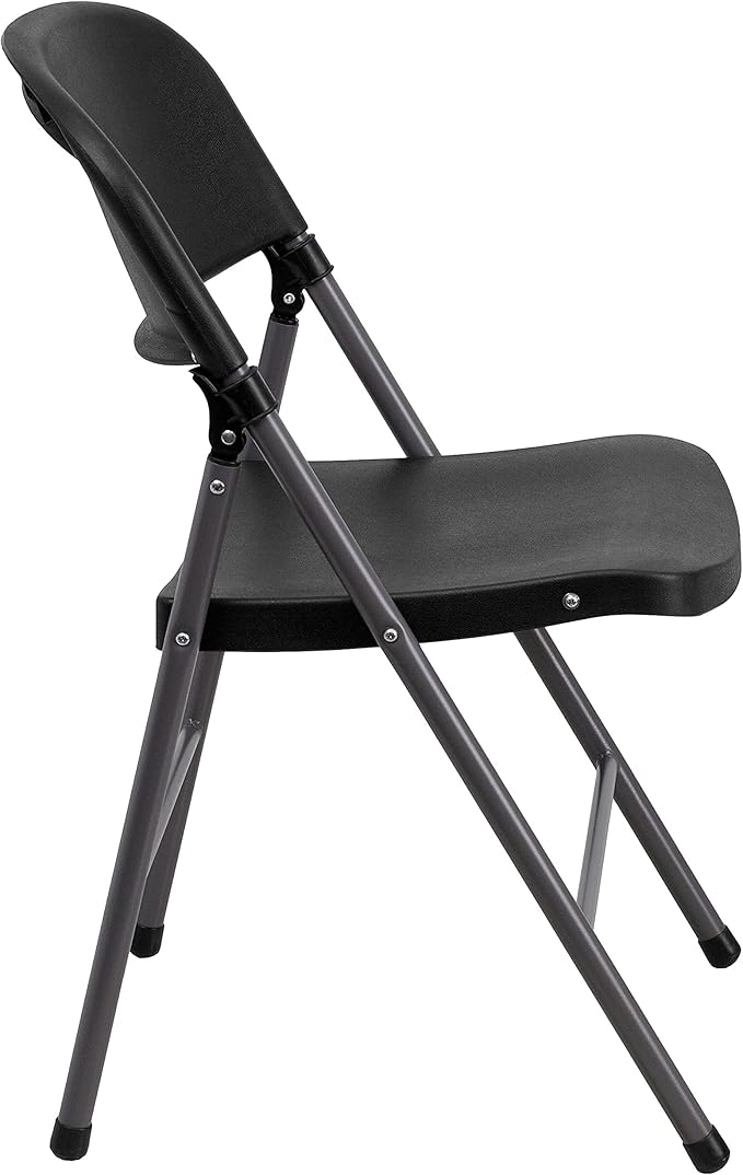 Flash Furniture HERCULES Series 330 lb. Capacity Black Plastic Folding Chair with Charcoal Frame