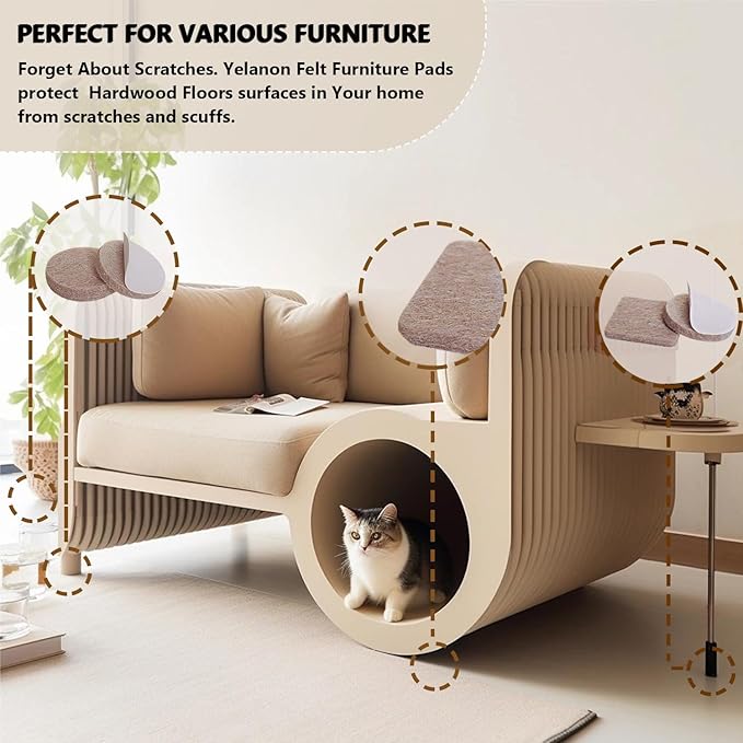 Yelanon Felt Furniture Pads -48 Pcs 1.5" Premium Felt Pads for Chair Legs Furniture, Floor Protectors for Hardwood Floors, Beige