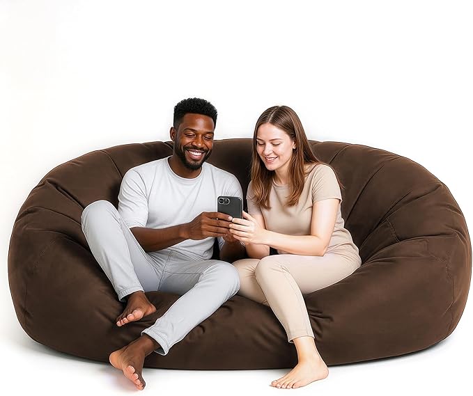 Lumaland Luxurious Giant 6ft Bean Bag Chair with Microsuede Cover - Ultra Soft, Foam Filling, Washable XL Bean Bag Sofa for Kids, Teenagers, Adults - Sack Chair for Dorm, Family Room - Brown