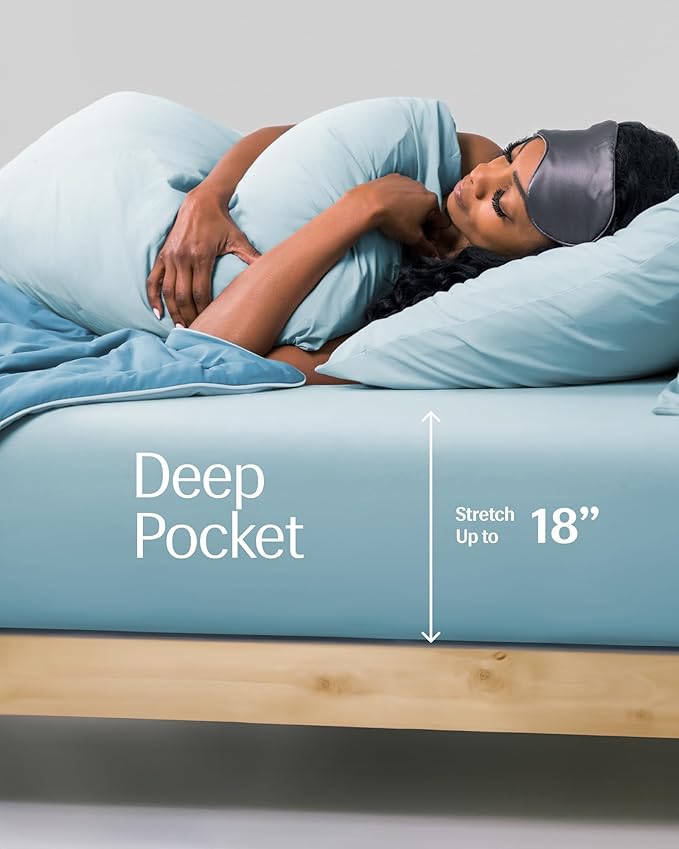 REST® Evercool®+ Fitted Sheet, Full Size, Light Blue, 15" Deep (up to 18’’), Breathable Bedding for Hot Sleeper and Night Sweats, Bed Sheet with Ionic+ Self-Cleaning Silver Yarn for Sensitive Skin
