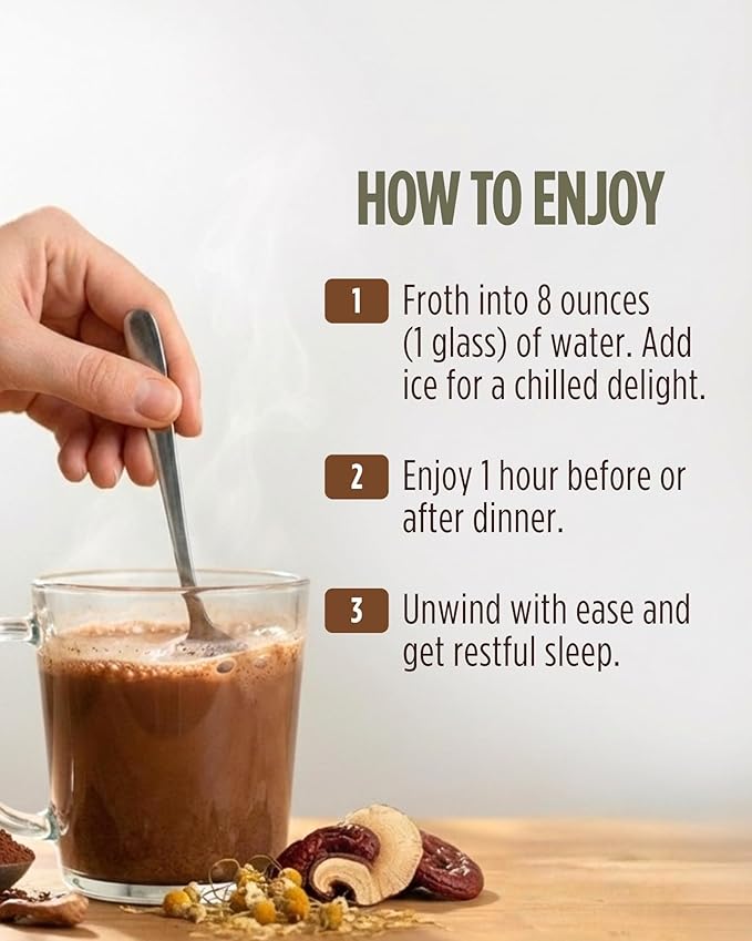Lifestacks Calm Evening Tonic Sleep Powder - Cinnamon‑Cocoa Nighttime Superfood Drink Mix - Magnesium, L‑Theanine, Reishi Mushroom & L‑Tryptophan for Deep Sleep & Recovery, No Grogginess - 20 Servings