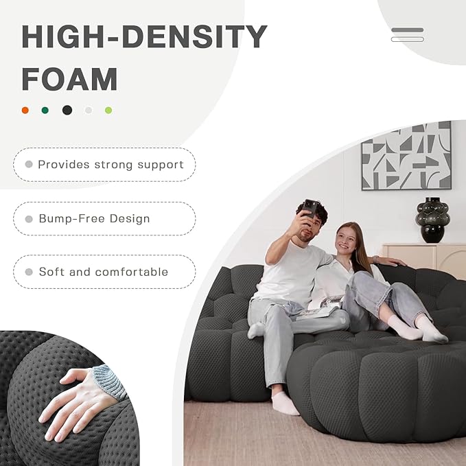 WJShome Bubble Couch,48' Modern Curved Sofa, Morden Lazy Floor Sofa, Memory Foam Bean Bag Floor Couch Lounge Chair for Living Room, Office, Apartment (Dark Gray)