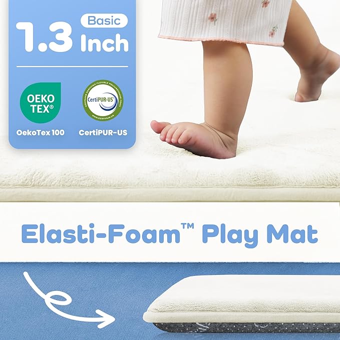 PAPAMAT 1.3" Thick Baby Floor Play Mat 50x50, Basic Padded Foam Mat for Tummy Time Crawling, Non Slip Cushioned for Babies Toddlers Infants Kids (Ivory)