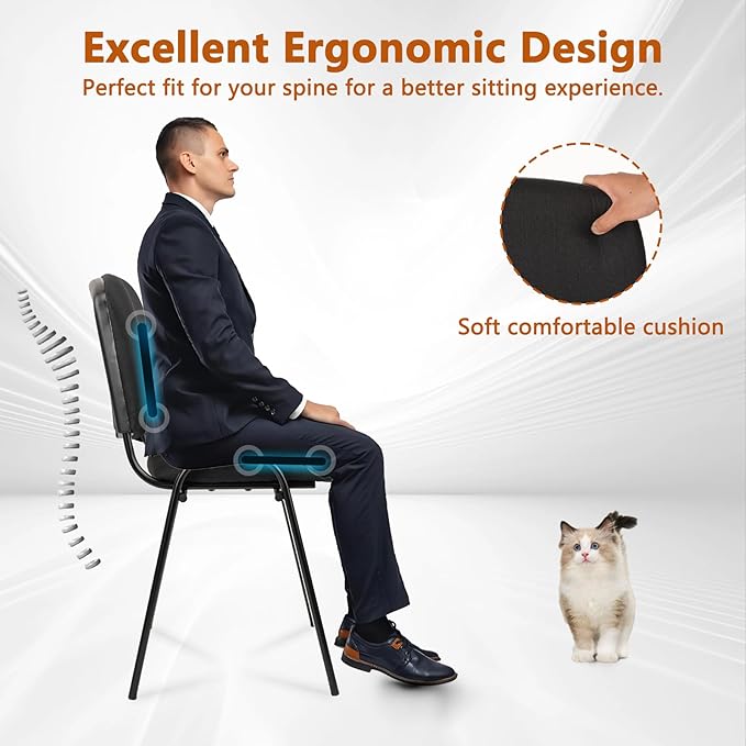 CLATINA Stackable Waiting Room Chairs Fabric Black Reception Chair Metal with Thickened Seat Back Cushion for Waiting Conference Room Guest Chairs(1 Pack)