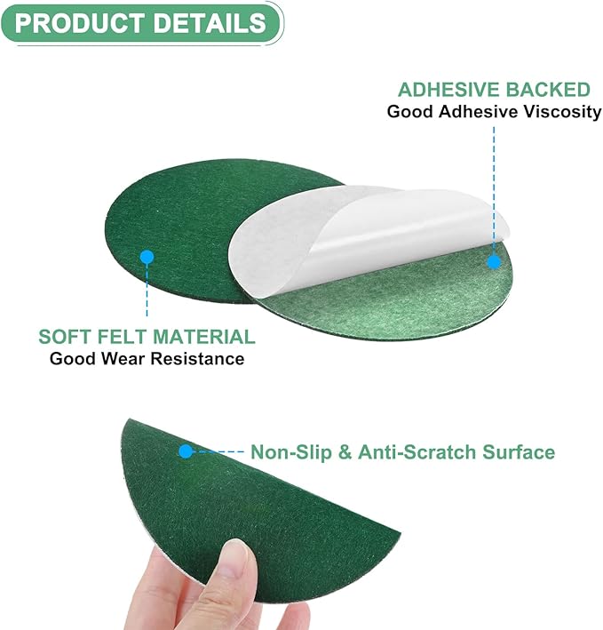 30-Pack Lamp Base Felt, 4.5 Inch Dia. 2mm Thick Self Adhesive Round Fabric Felt Pads for Lamp/Furniture/DIY, Non-Slip Fiber Backed Patch Circles with Adhesive Backing [Green]