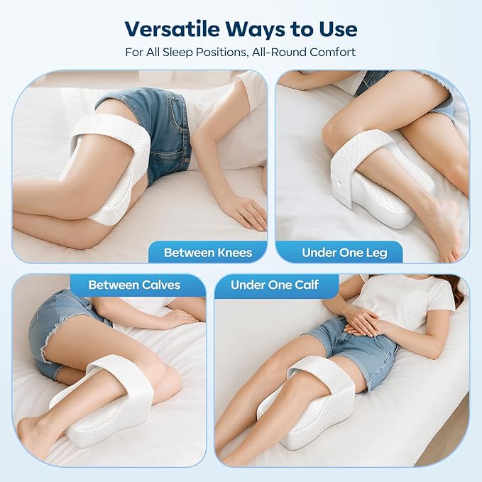 Knee Pillow for Side Sleeper with Adjustable Strap, Memory Foam Leg Support Cushion for Comfortable Sleep, Spine Alignment, and Relief of Sciatica, Back, Hip, Knee & Joint Pain