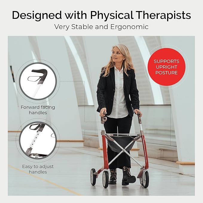 byACRE Carbon Ultralight Rollator Walker - World's Lightest Carbon Rollator - Only 10.6 lbs | Indoor and Outdoor Use | Foldable with seat and Easy to Travel with (Morning Blue, Compact Track)