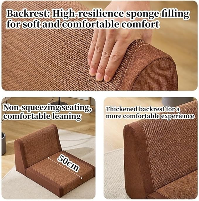 Vintage Floor Chair, Low Meditation Chair with Padded Backrest, Comfortable Ergonomic Lounge Seat, Bamboo Silk Legless Reading Chair for Balcony, Bay Window, Living Room & Bedroom(Brown,51*40*35cm)