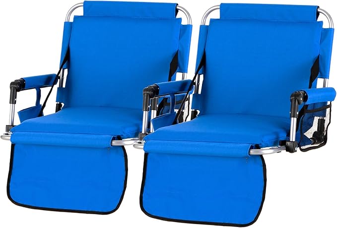 GREEN PARTY Stadium Seat for Bleachers Portable Outdoor Floor Folding Stadium Chair with Armrest, Back Support, Cup Holder, Mesh Bag and Hide Hooks