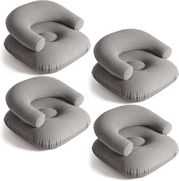 Threehoney 4 Pcs Inflatable Lounge Chair Deck Chair Lazy Sofa, Blow Up, Folding, Portable Couch for Home, Office Balcony, Floor Seating (Dark Grey)