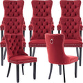 YeahFurn Mid Century Modern Dining Chairs Set of 8, Velvet Upholstered Kitchen & Dining Room Chairs with Nailhead Trim & Solid Wood Legs, Tufted Kitchen Chairs, Elegant Sillas De Comedor (Red, 8 Pcs)