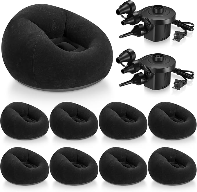 Realspring 9 Pcs Inflatable Bean Bag Chairs for Adults with Electric Air Pump, Blow up Couch Folding Portable Inflatable Couch Lazy Sofa for Outdoor Movie Nights Camping Room (Black)