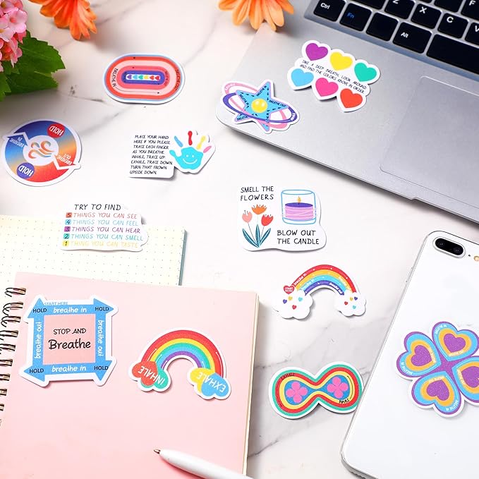 Fulmoon 120 Pcs Anxiety Sensory Stickers Textured Sensory Strips Tactile Rough Calm Sensory Stickers Adhesive Tactile Fidget Tool for Classroom Desk Adults Teens Anxiety Relief(Cute Color)