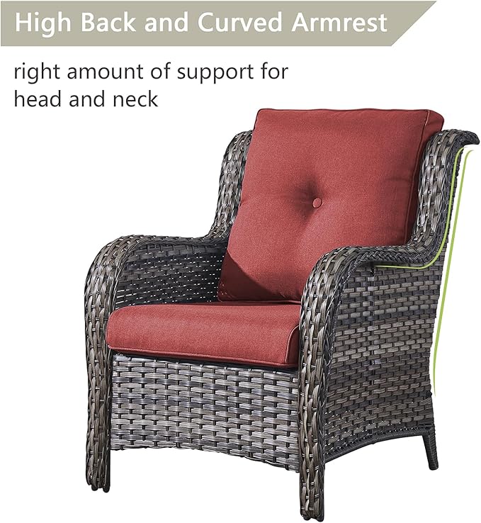 Rilyson Wicker Patio Furniture Sofa Set - 6 Piece Rattan Outdoor Patio Sectional Conversation Sets with 2 Sofa,2 Armrest Chairs and 2 Ottomans for Porch Deck Garden(Mixed Grey/Red)