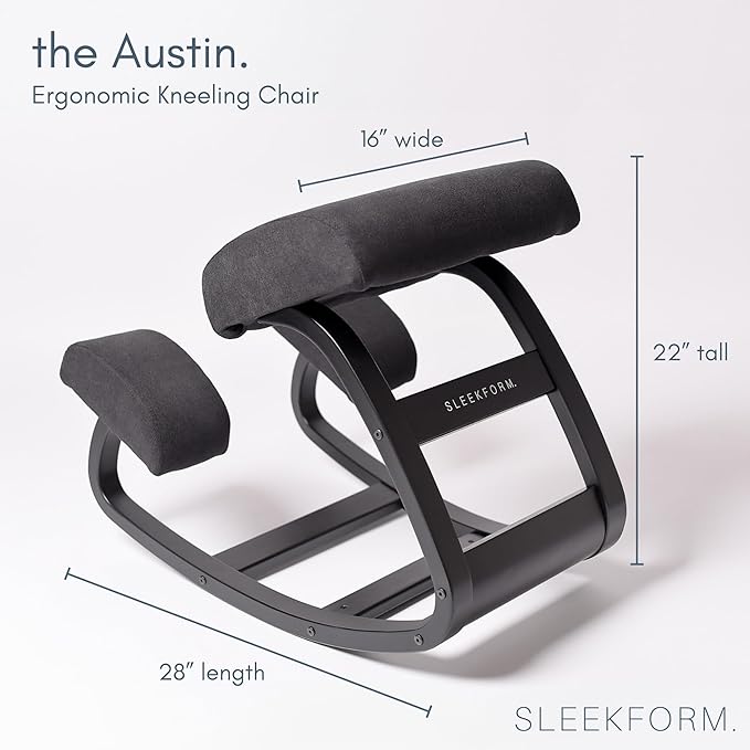 SLEEKFORM Ergonomic Kneeling Chair - Rocking Balancing Wood Knee Stool | Posture Correcting for Bad Backs, Neck Pain & Spine Tension Relief | Orthopedic Balance Seat & Thick Comfortable Knees Cushions