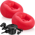 Realspring 2 Pcs Inflatable Bean Bag Chairs with Electric Air Pump Outdoor Blow up Chair Inflatable Lazy Sofa Folding Portable Loungers Couch for Living Room Bedroom(Red)