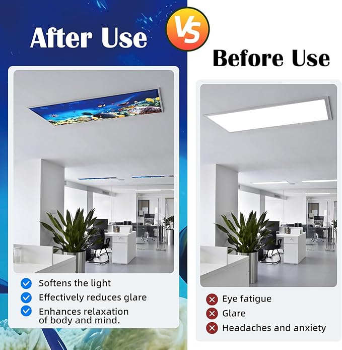 8 Pcs Fluorescent Light Covers - 4 x 2 Feet Covers for Ceiling Lights, Magnetic Light Filters for Classroom, Office, Hospitals, Home
