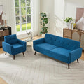 Tbfit Mid Century Modern Sofa Couch, Blue, Standard Sofa & Accent Chair | linen fabric, button tufted, solid wood foot, pocket spring, wood slats frame
