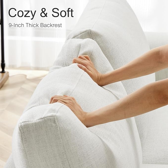 ELUCHANG Convertible Sectional Sofa, U Shaped Couch, Natural Linen Fabric Couches with Extra Deep Seats, Big Comfy Couch Upholstered Modern Corner Sofa for Living Room, Office, White
